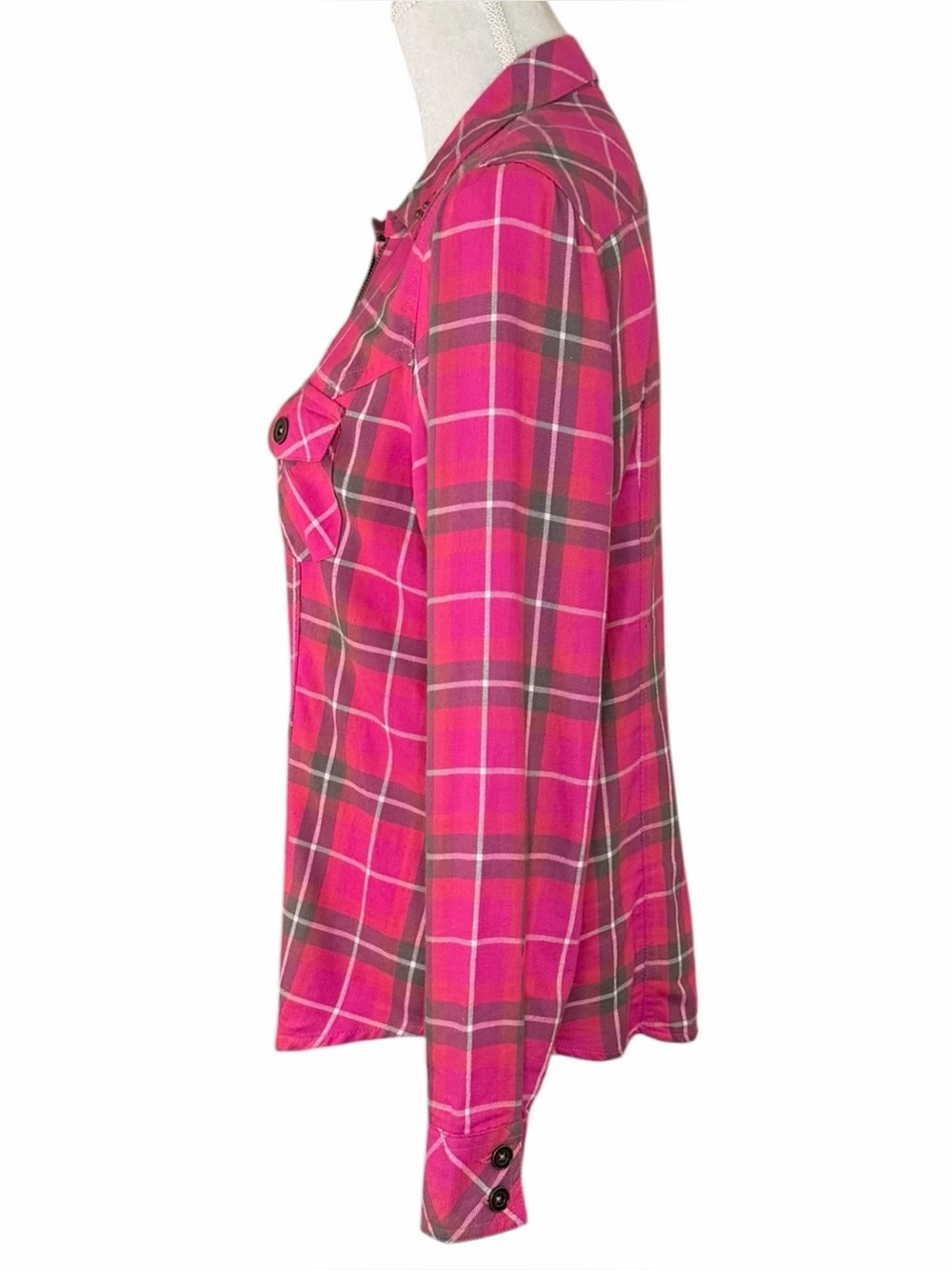 Cato Women’s Medium Pink Plaid Zip Front Shirt Jacket Studded Western Top - Picture 2 of 8